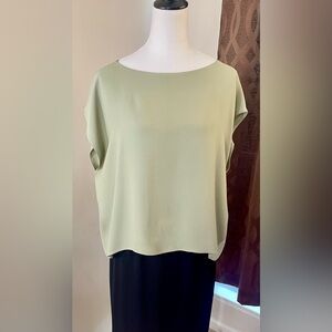 Zoran Vintage Designer 100% Silk Sleeveless Top Sage Green Boxy Minimalist Style
